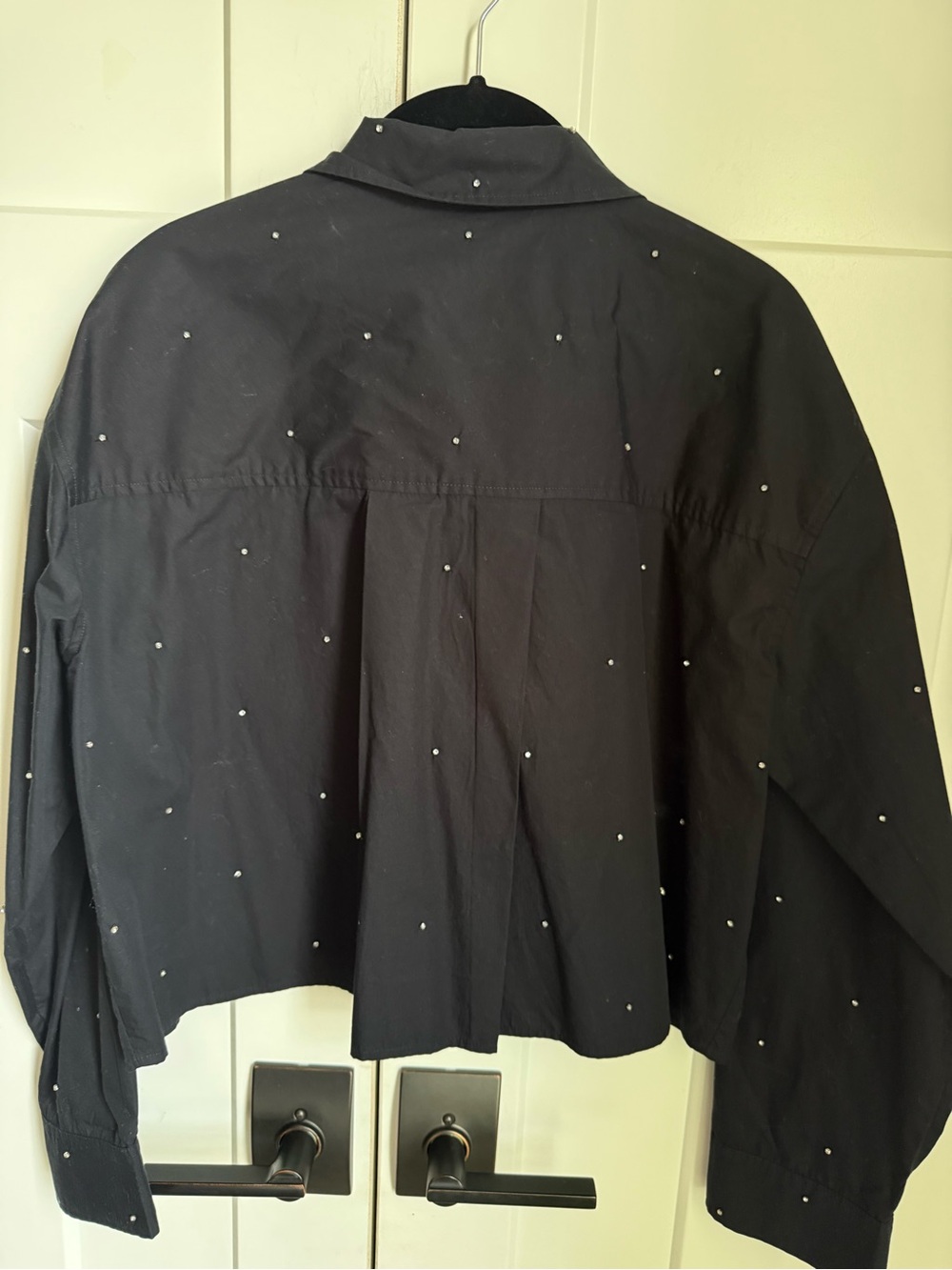 Madewell Black Cropped Button-Down Shirt with sparkling rhinestones. Size M. - Picture 7 of 9